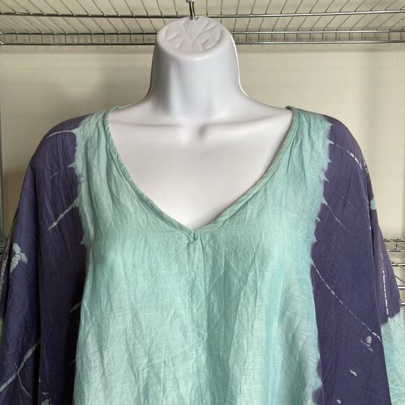 Vix Paula‎ Hermanny Women's Teal Tie Dye Silk Poncho Top Size S Resort Cover Up - Picture 8 of 12